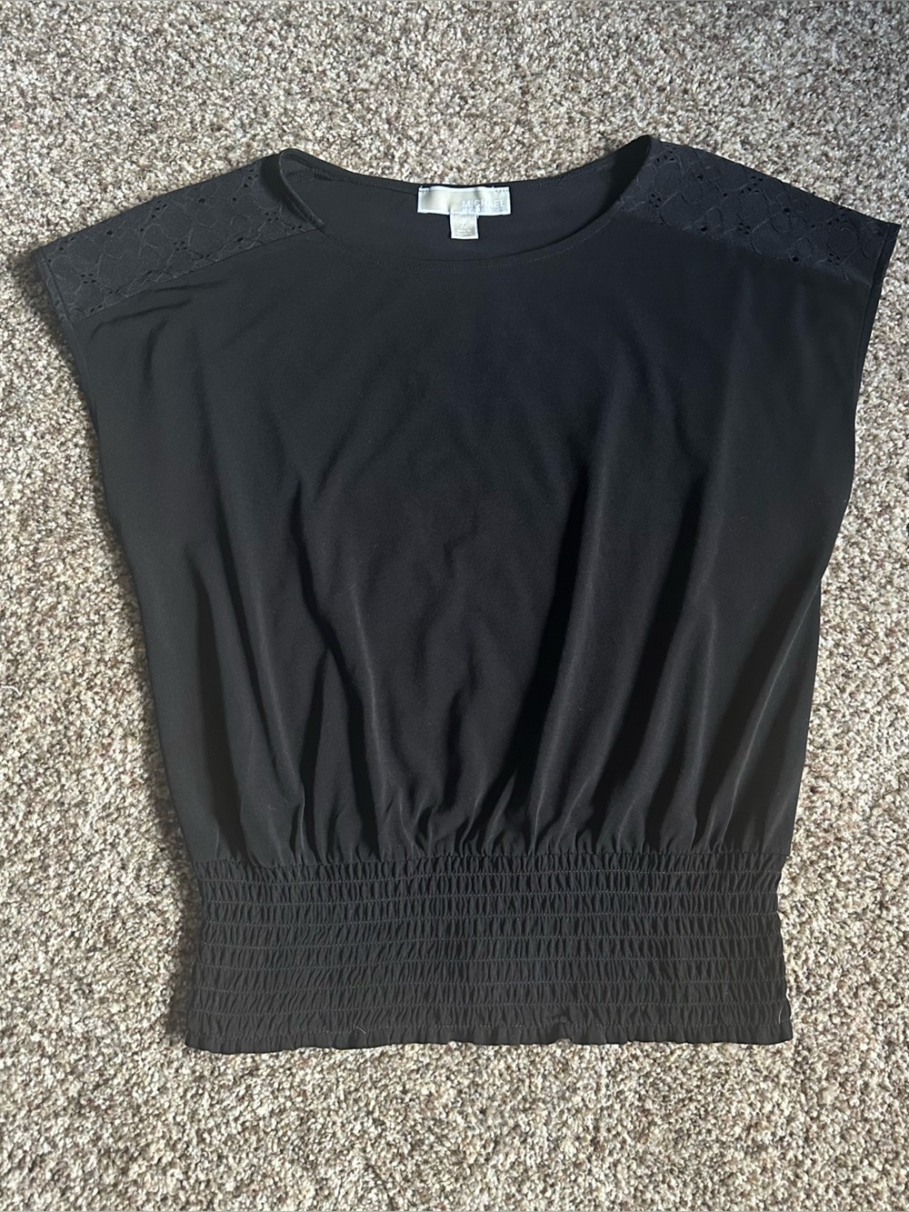 Michael Kors Black Short Sleeve Top with Scoop Neck Medium